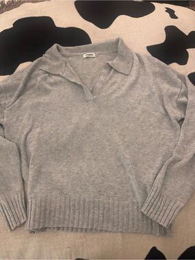 Rumored Heather Gray Collared V-Neck Sweater